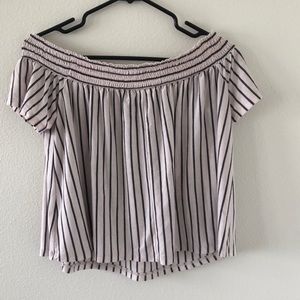 Grey and white striped off the shoulder top